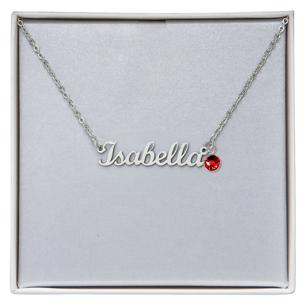Custom Name Plate Pendant with Birthstone