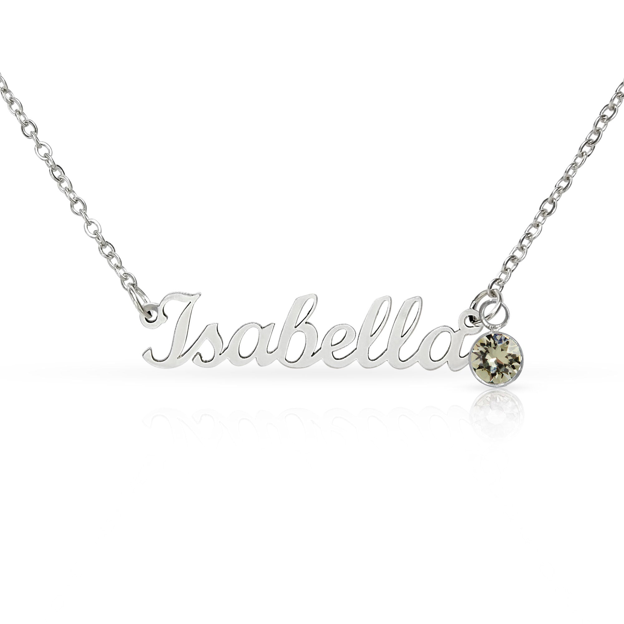 Custom Name Plate Pendant with Birthstone