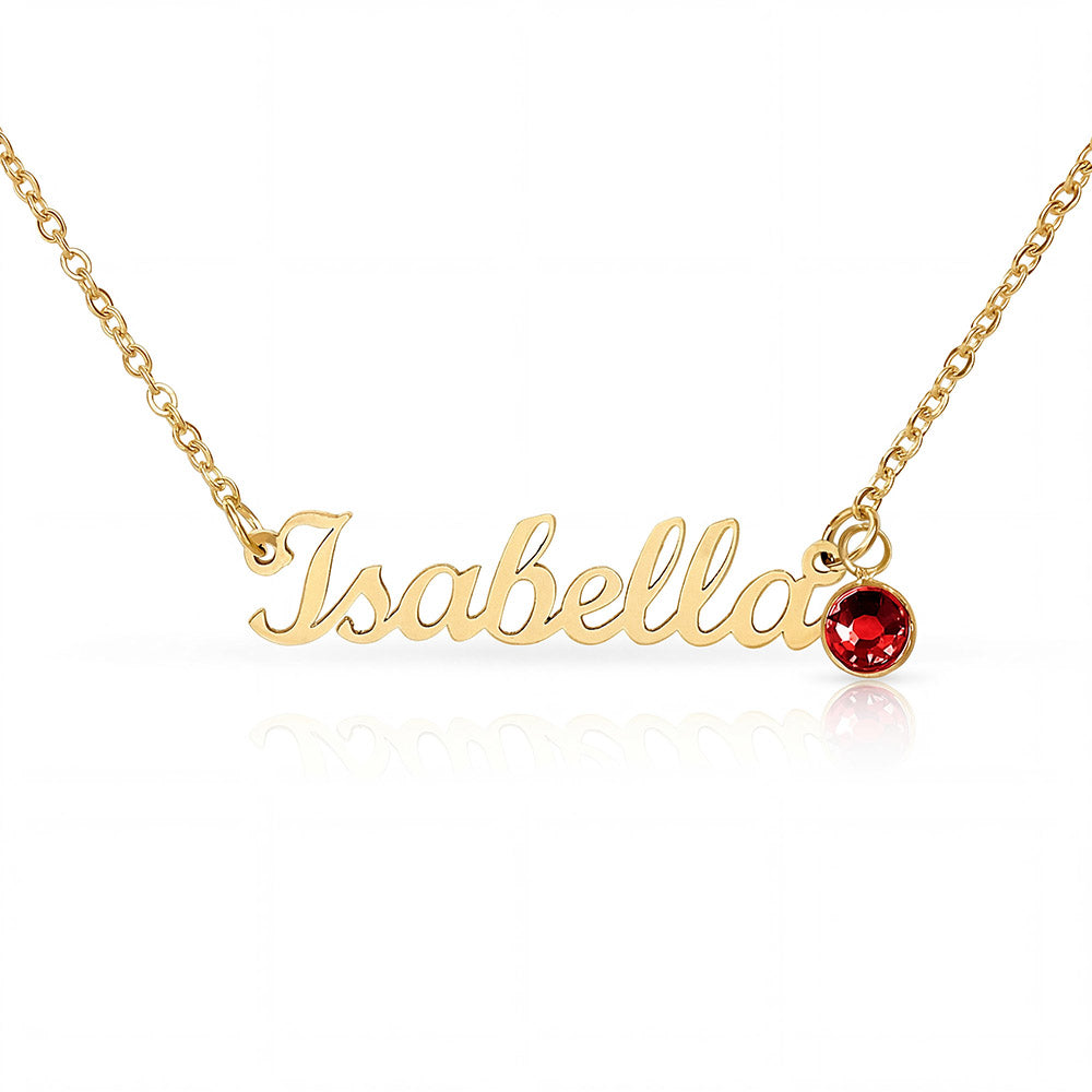 Custom Name Plate Pendant with Birthstone