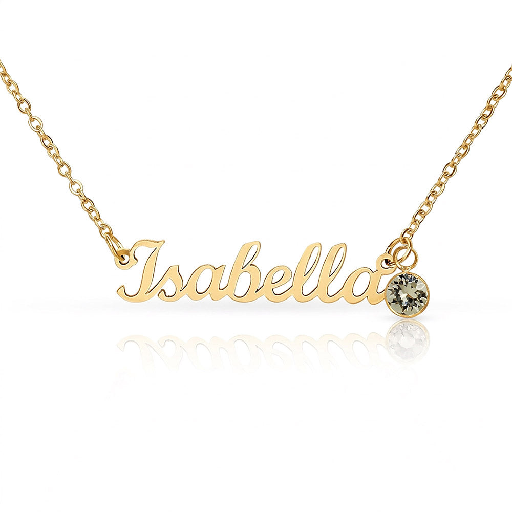 Custom Name Plate Pendant with Birthstone