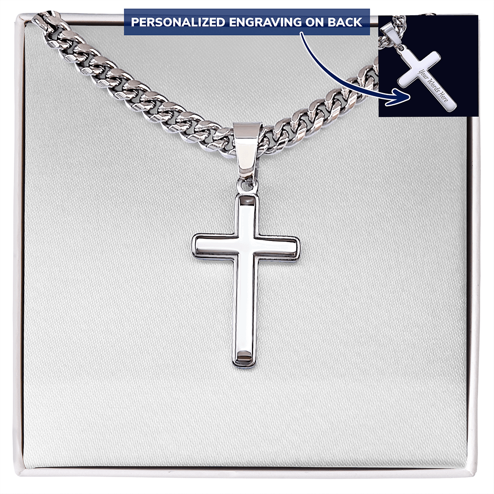 Engravable Cross with Cuban Chain